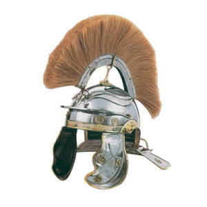 Elmetto casco cavalliere romano con piume travestimento in plastica gladiatore
